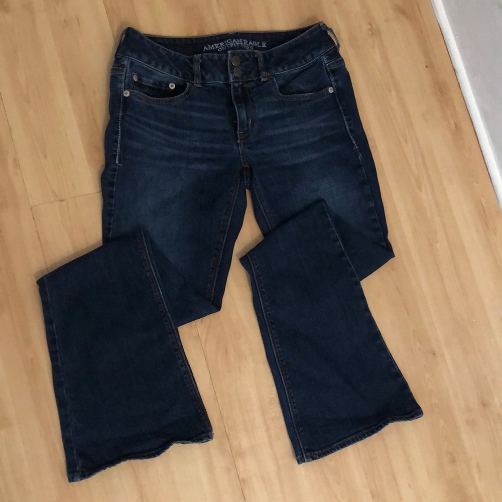 AE Dark Wash Mid rise Flare Jean